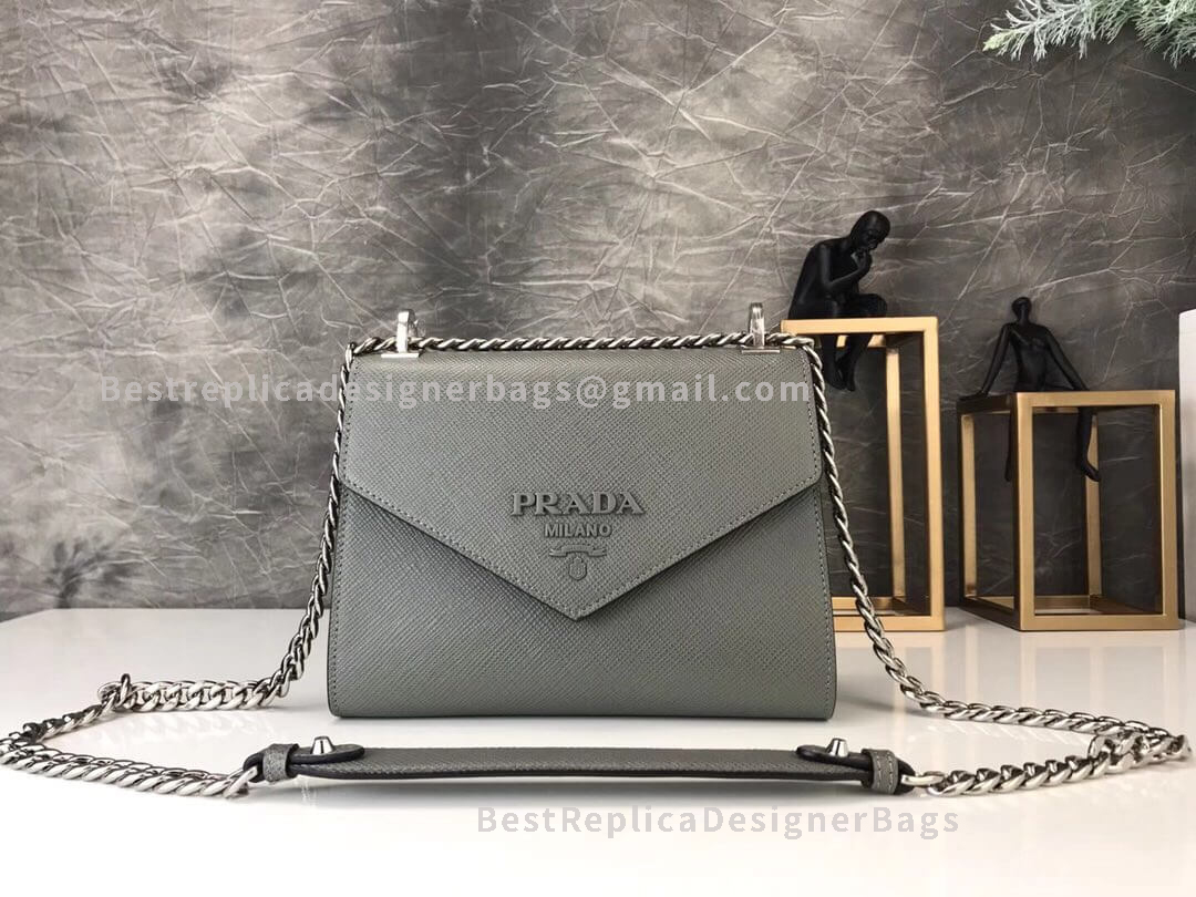 Prada Monochrome Grey Mini Saffiano Leather Shoulder Bag SHW 127